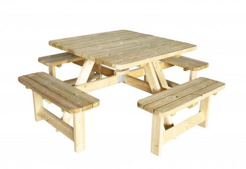 Picknicktafel Vierkant, 40 mm dik, bladmaat 115x115 cm, groen geïmpregneerd